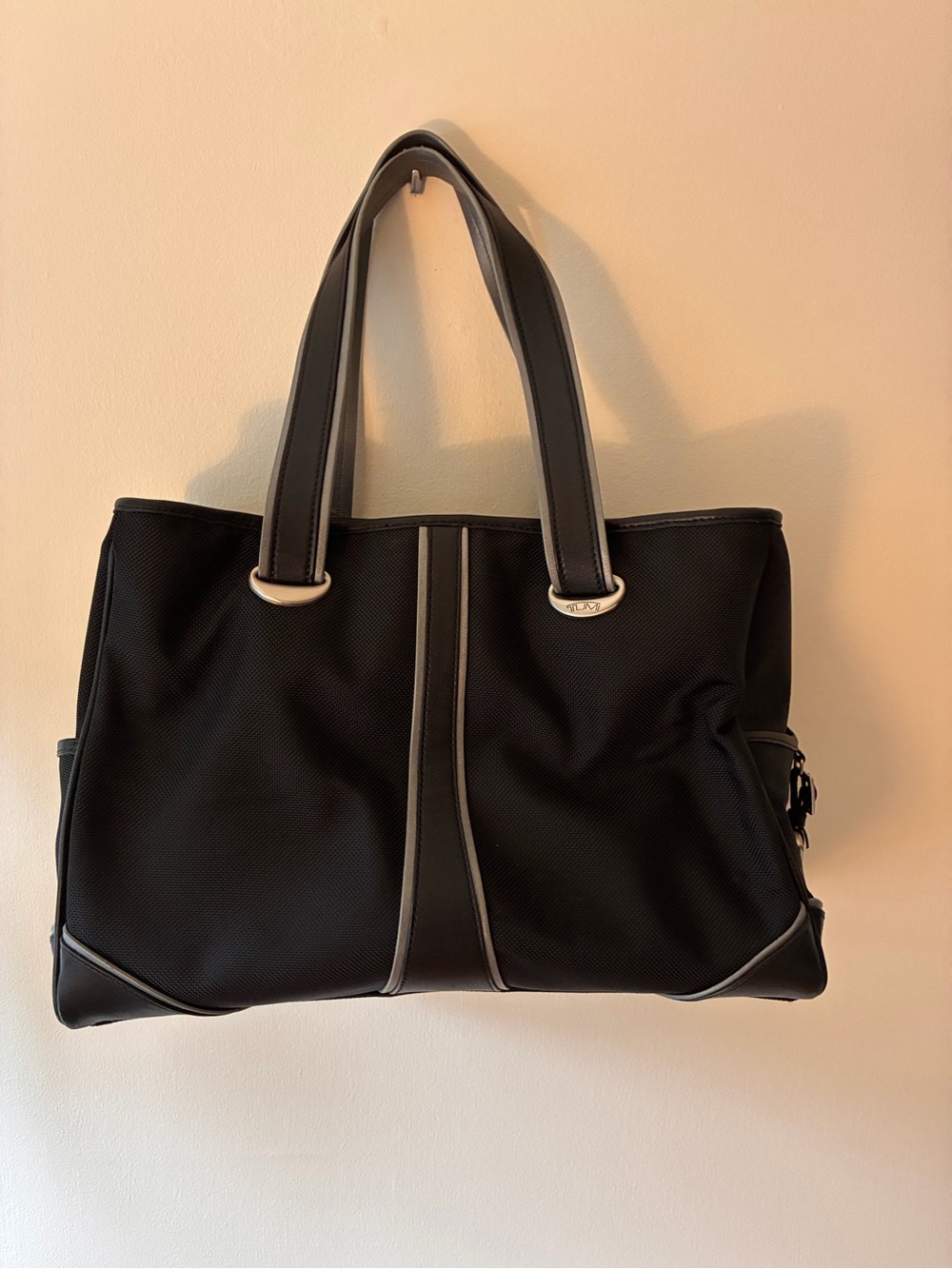 Tumi black ballistic nylon and leather trim tote/ laptop bag